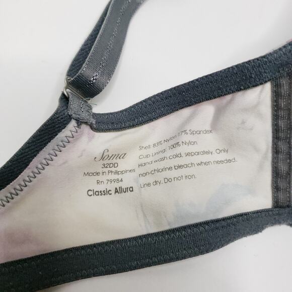 Soma Classic Allura Floral Printed Bra 32DD Underwire Foam Cups Full Coverage - Picture 7 of 7